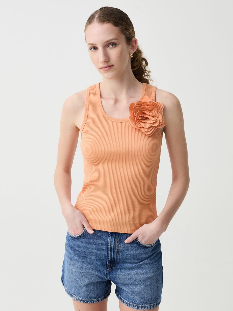 Ribbed tank top with flower_0