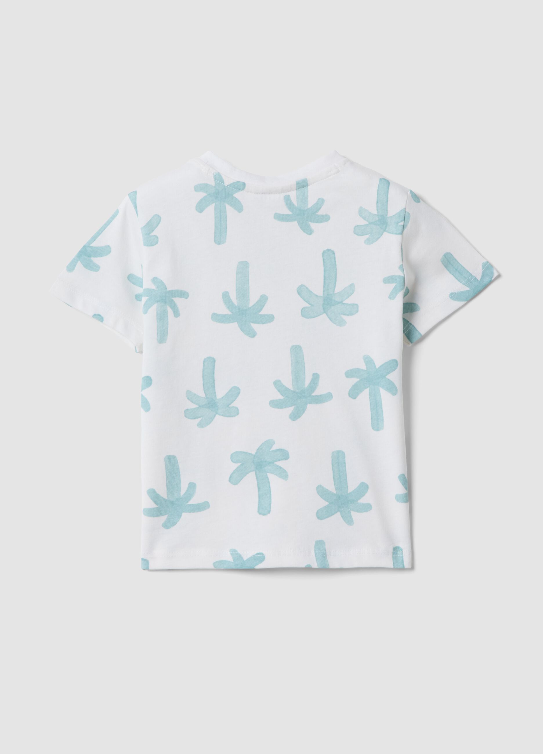White pure organic cotton baby T-shirt with palm print