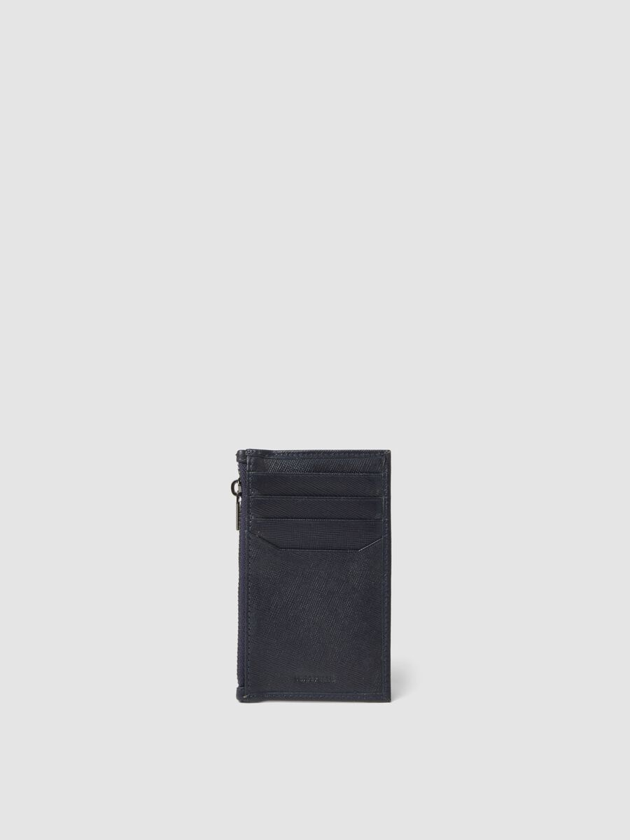 Blue genuine leather card holder with zip_1