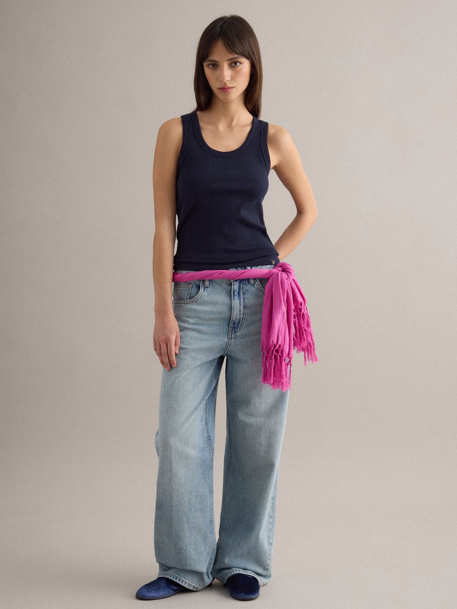 Pink viscose and linen mix scarf with fringes_1