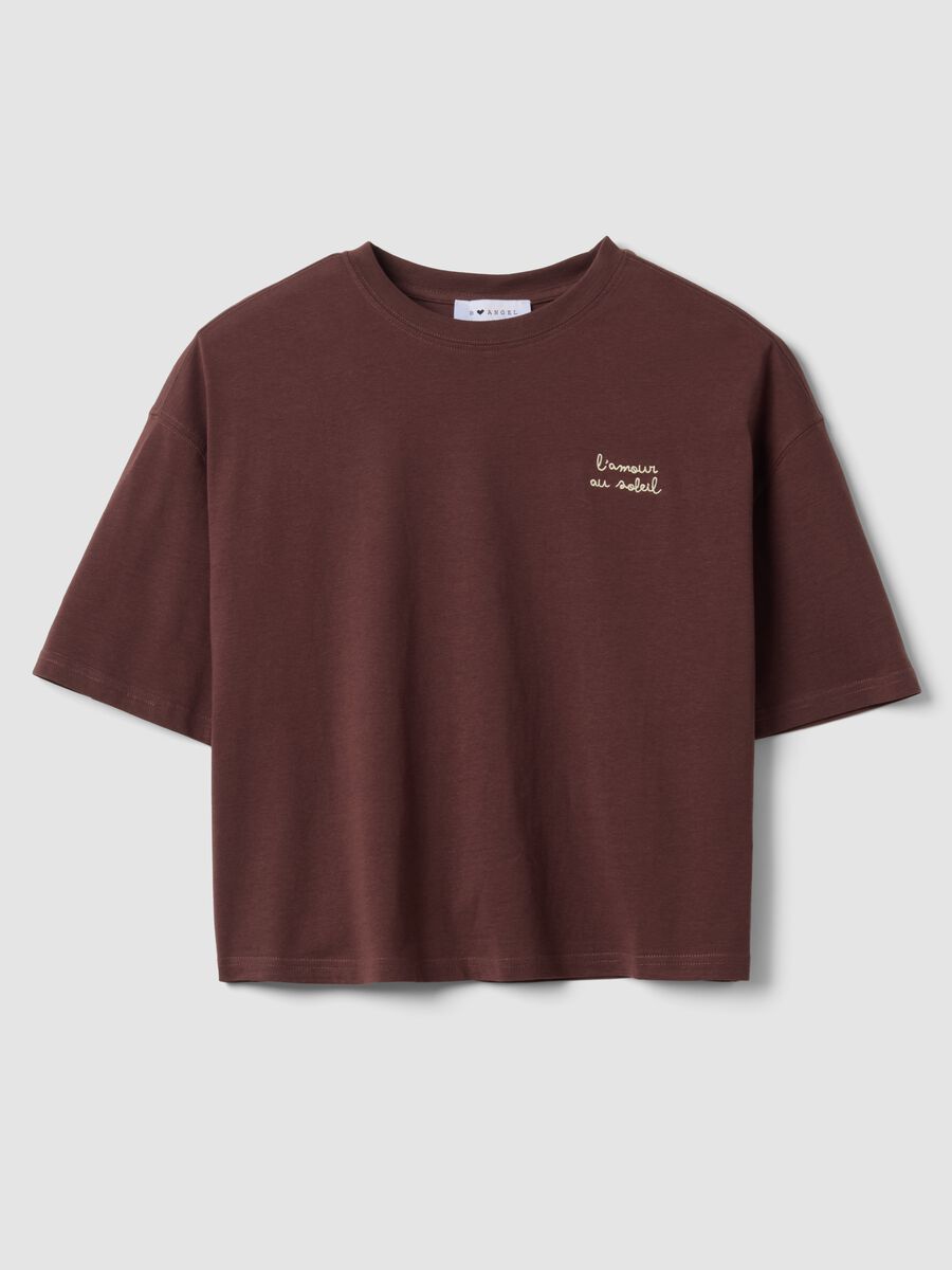 Camiseta marr&oacute;n de algod&oacute;n puro de manga corta_0