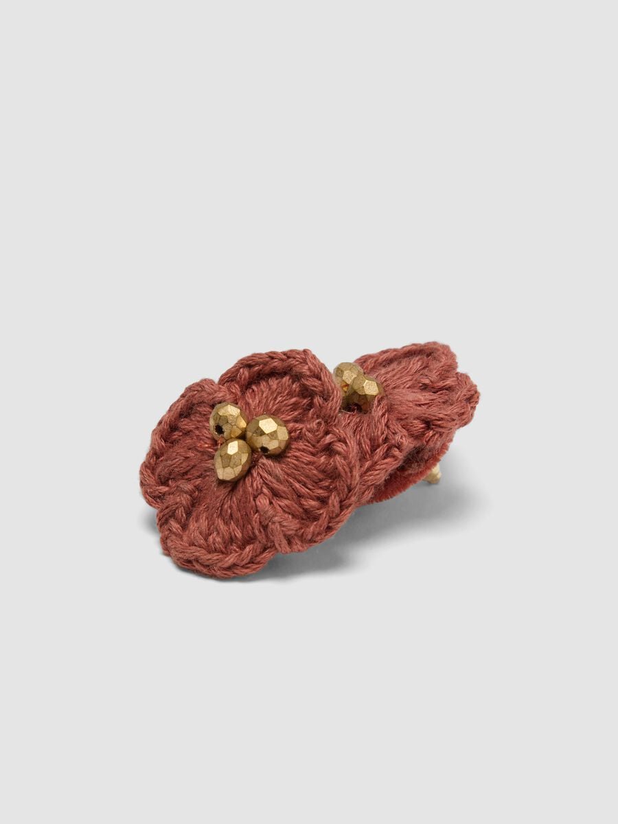 Pink flower earrings in pure cotton_2