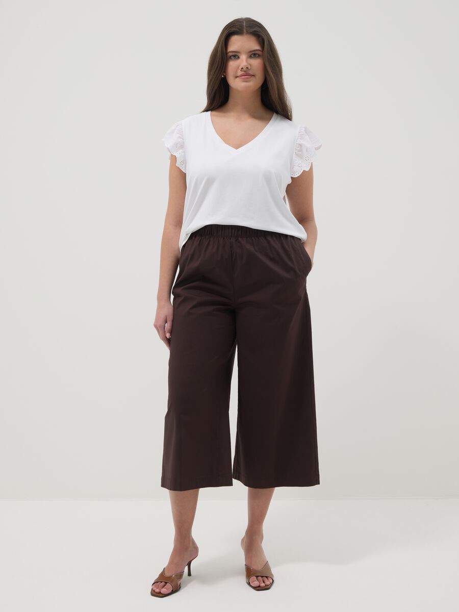 T-shirt bianca in cotone elasticizzato con maniche volant regular fit_1