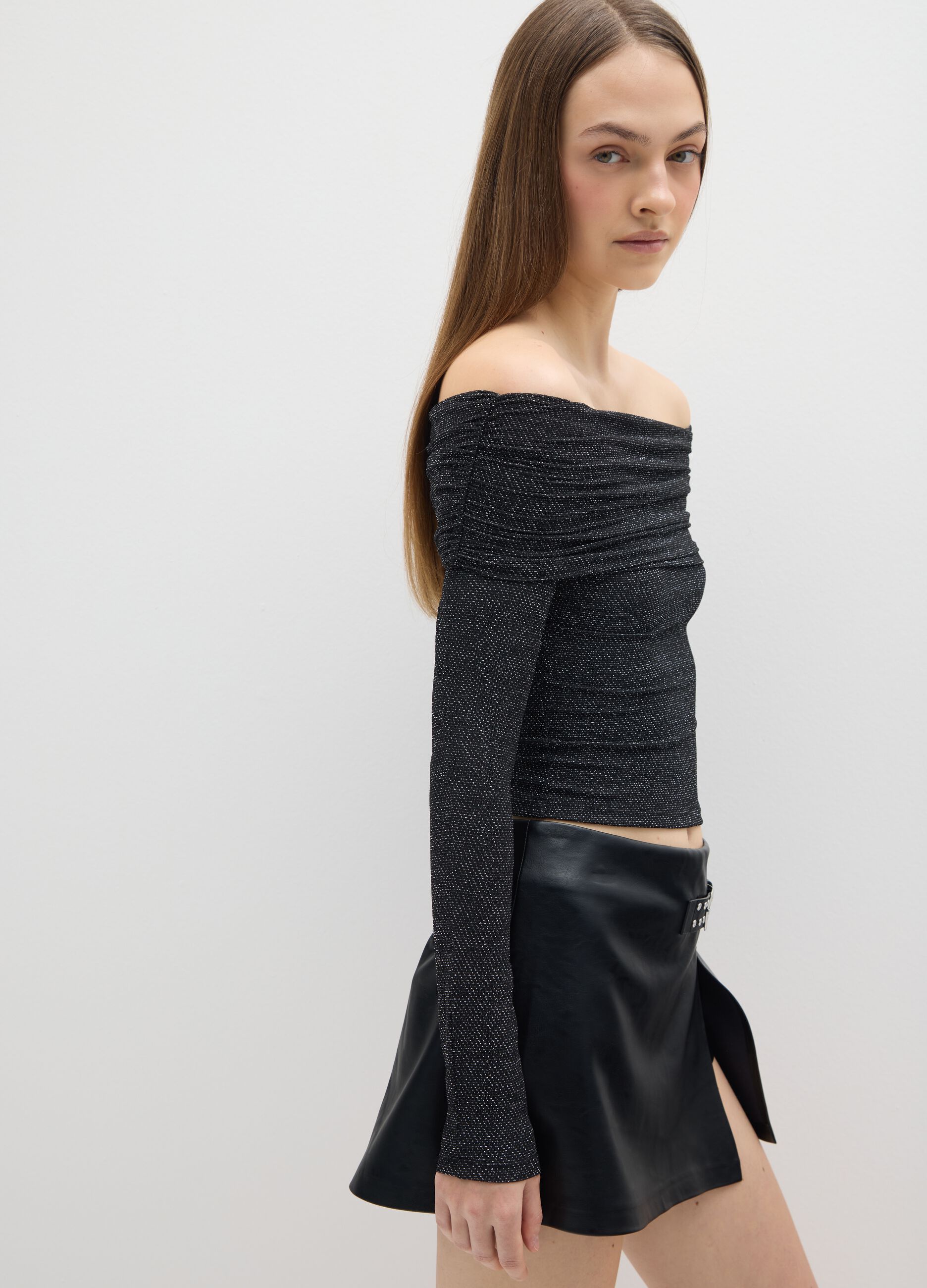 Black Long Sleeve Glitter Regular Fit Shirt