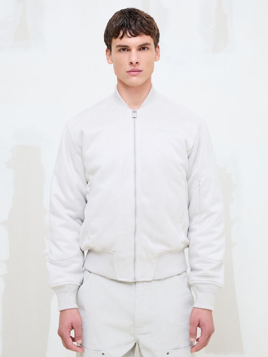Faux Suede Bomber Jacket &ndash; Light Beige_0