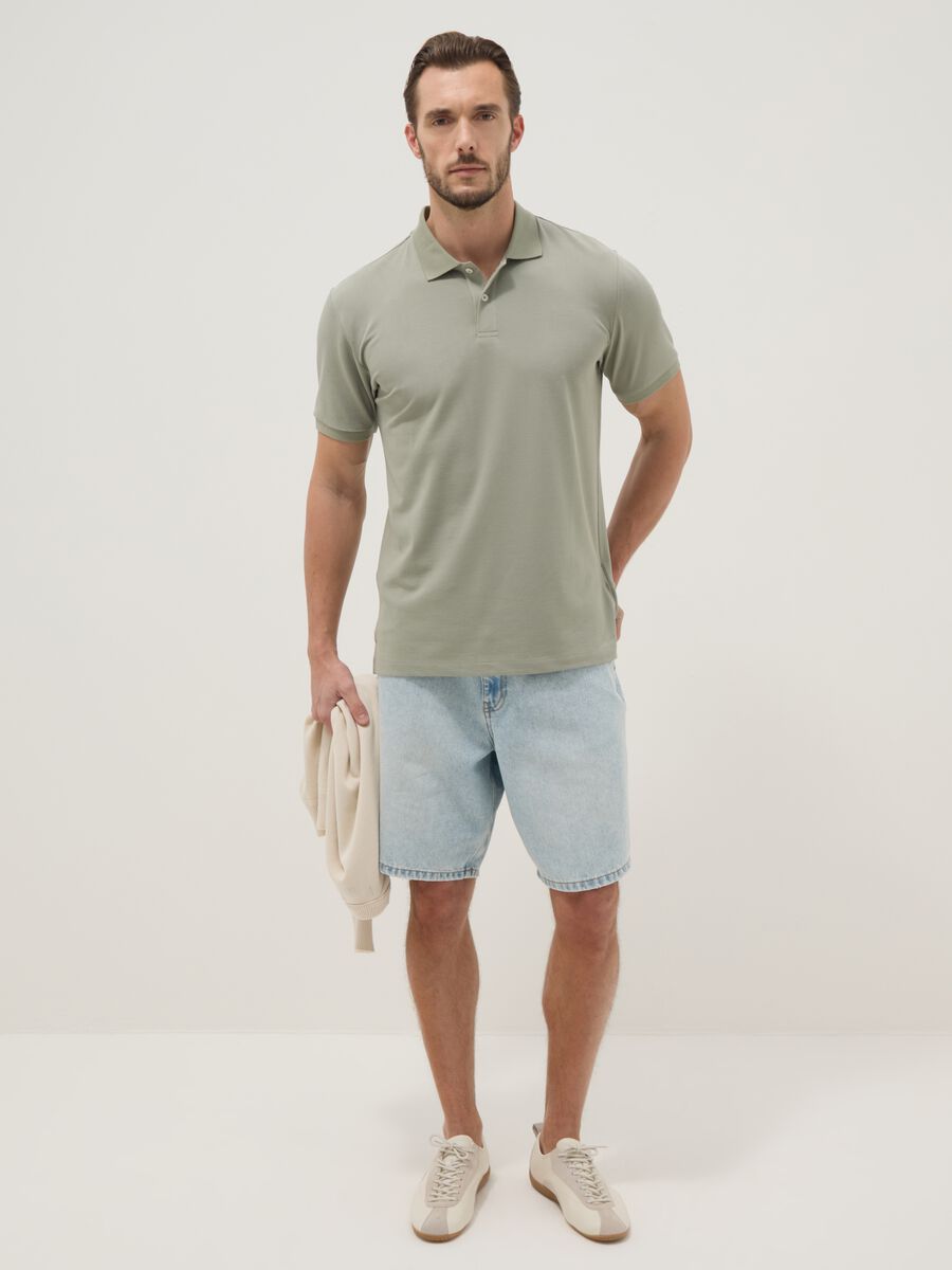 Green stretch cotton blend polo regular fit_2