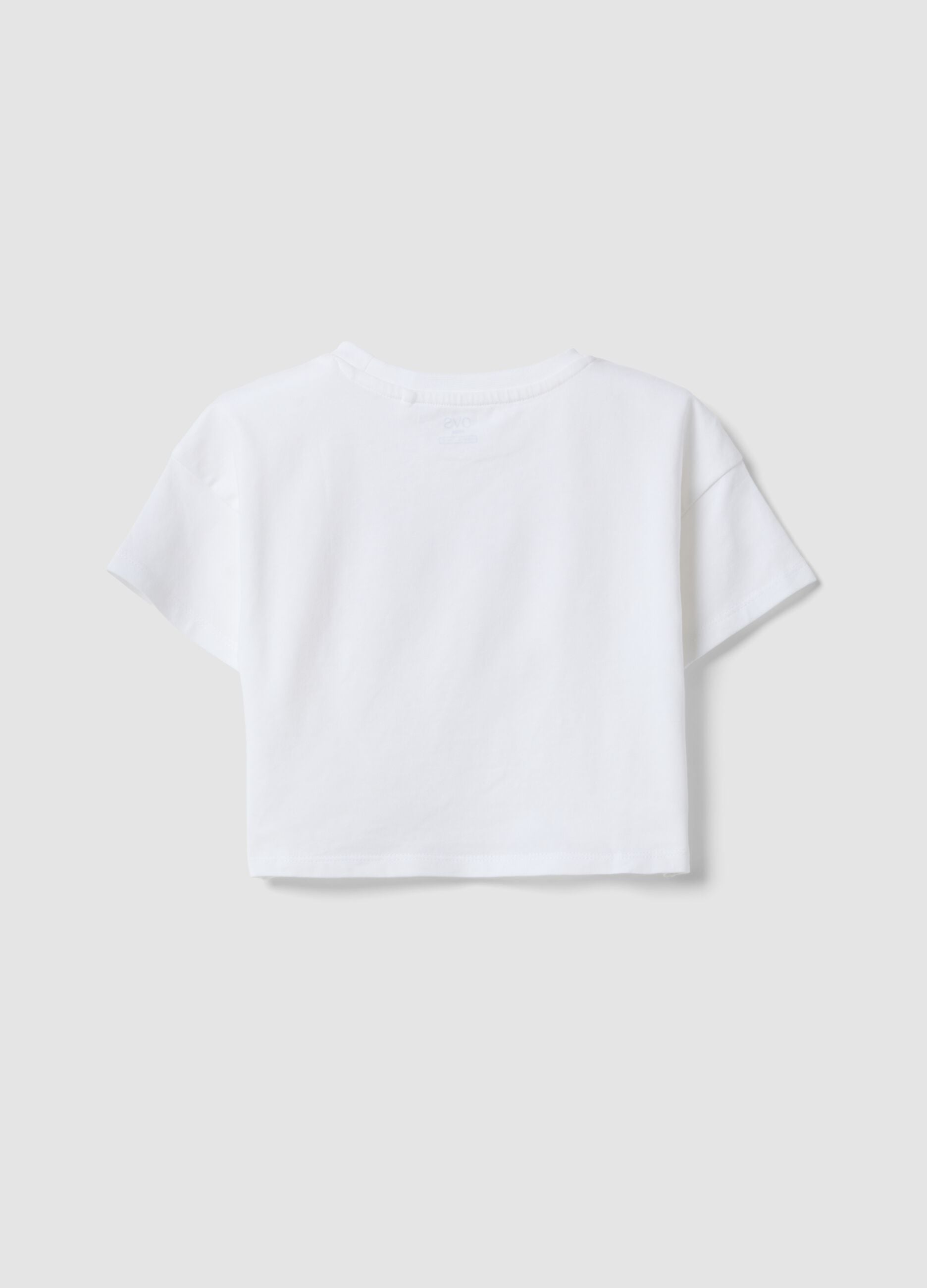 White stretch-cotton T-shirt with rhinestones