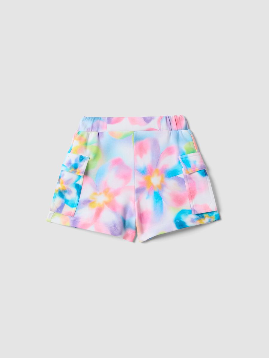 Girls&rsquo; multicolour cotton-blend shorts with floral pattern_0