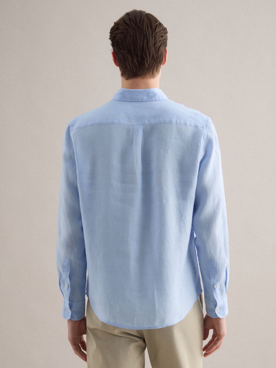 Light blue regular fit long-sleeve pure linen shirt_2