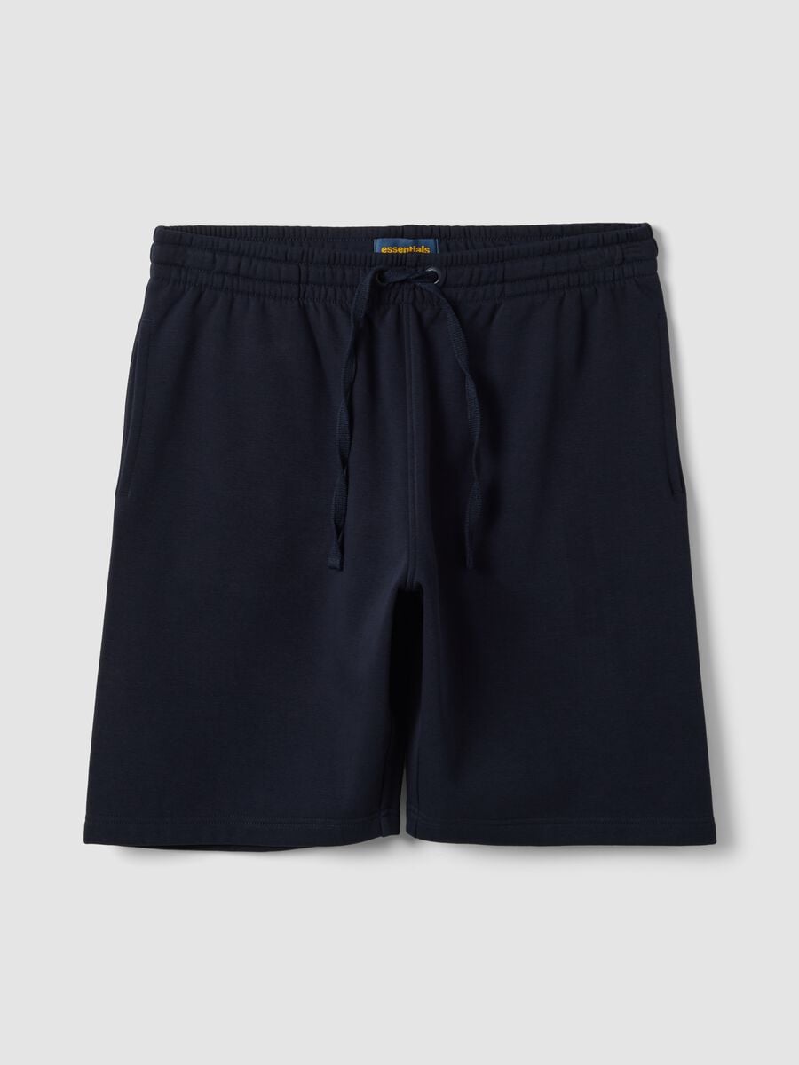 Navy cotton-blend shorts with elasticated waistband, regular fit_0