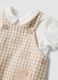 Beige organic cotton set with T-shirt and short dungarees_2