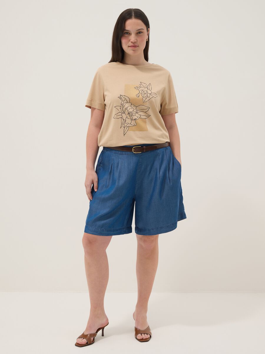 Blue pure lyocell shorts with elasticated waist, relaxed fit_0