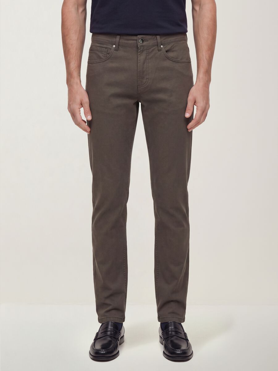 Grey regular-fit stretch cotton twill trousers_1