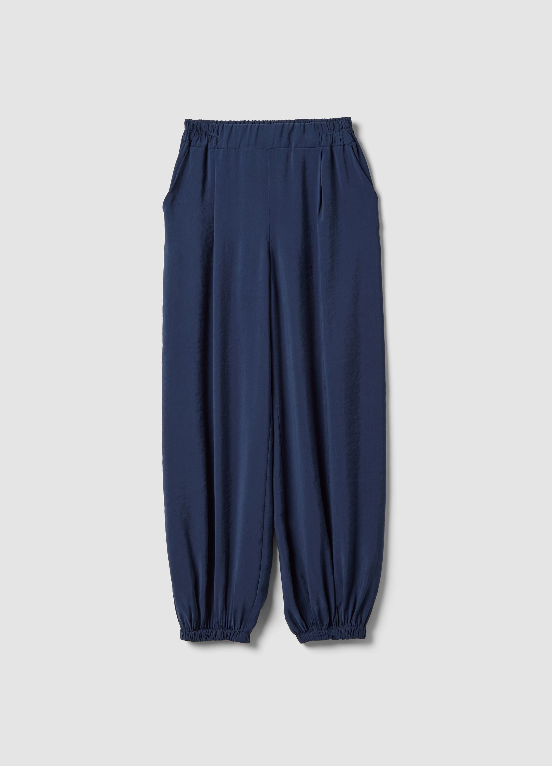 Blue viscose-blend trousers with elasticated cuffs, regular fit