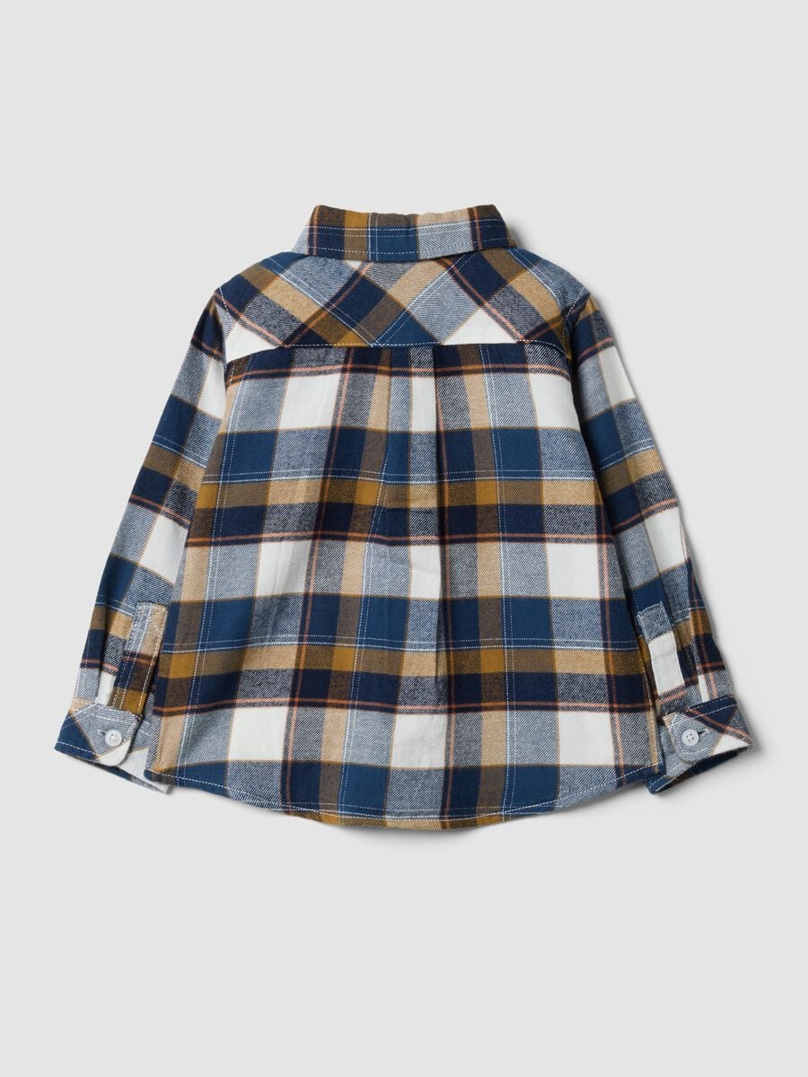 Camicia bianca e blu a quadri in puro cotone regular fit_1