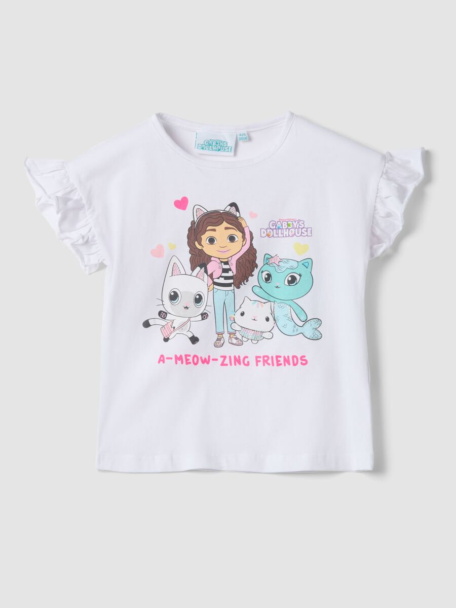 Girls' white stretch cotton T-shirt with print_0