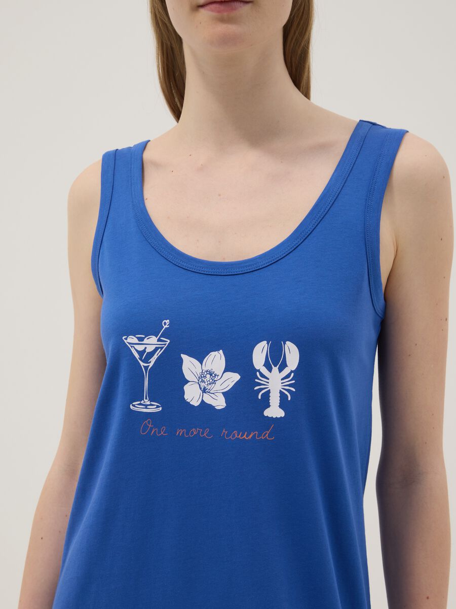 Sleeveless pure cotton blue nightdress with prints_3