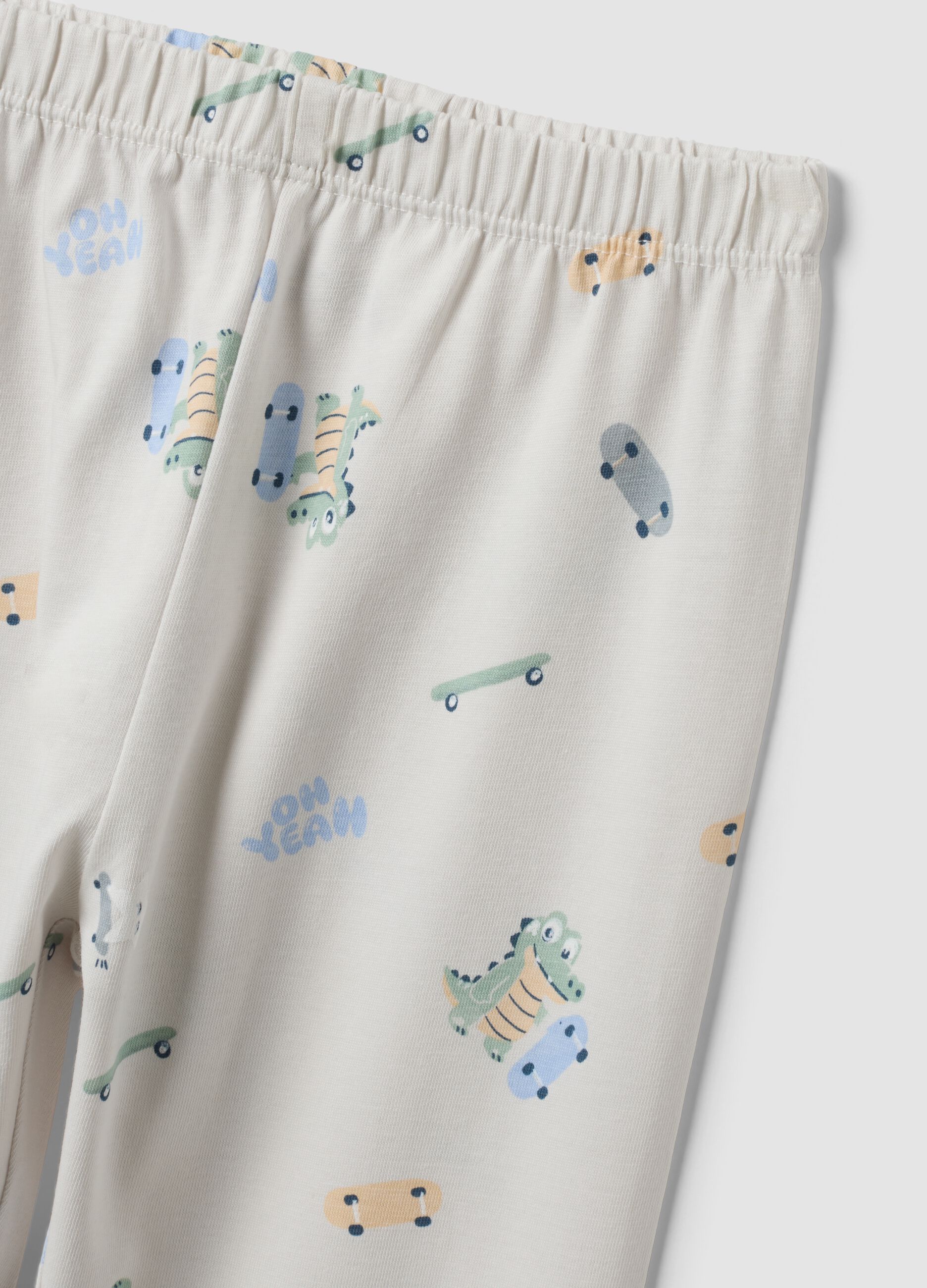 Pigiama grigio in puro cotone jersey organico con stampa coccodrillo