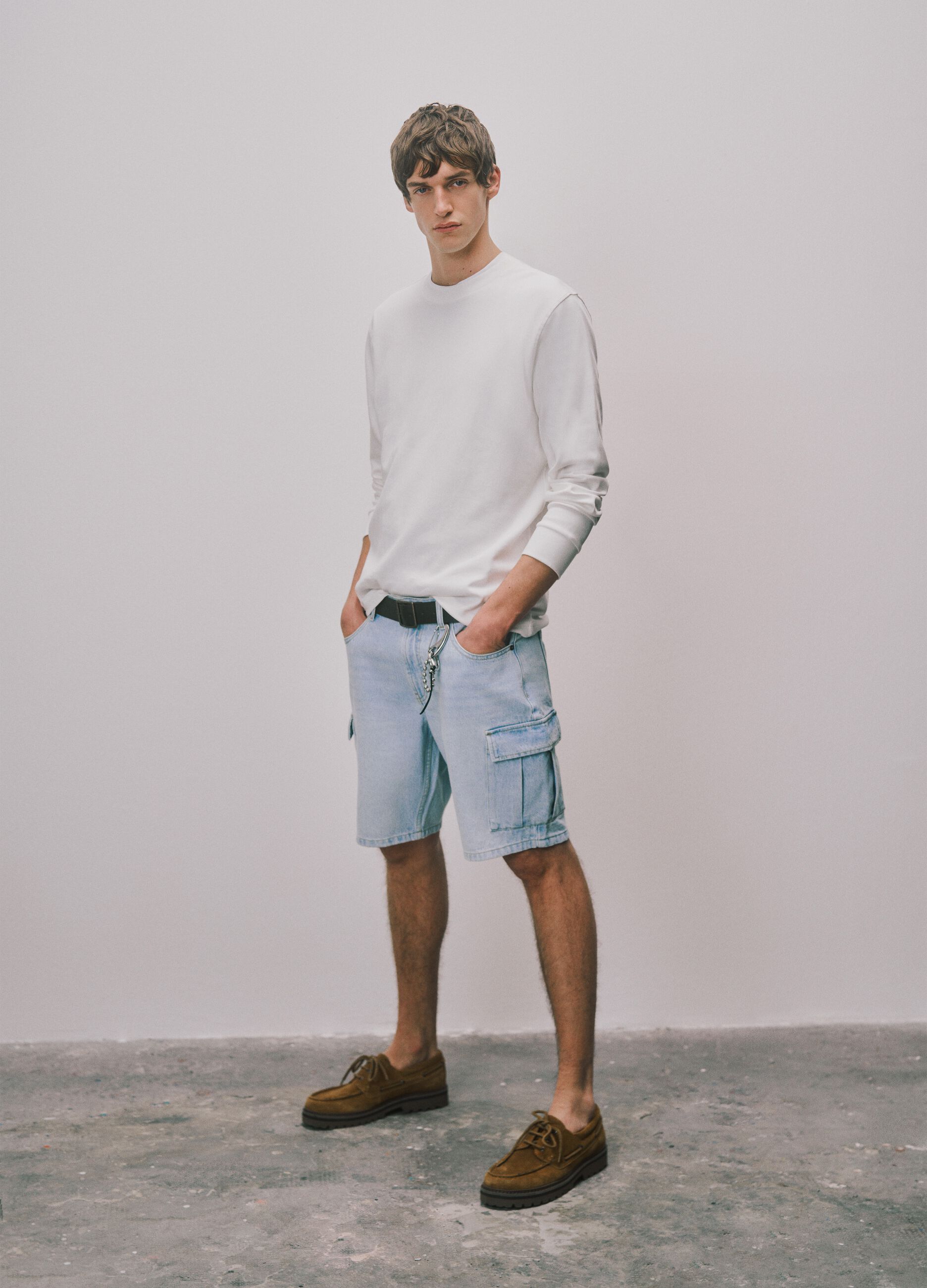 Regular fit azure denim pure cotton Bermuda shorts