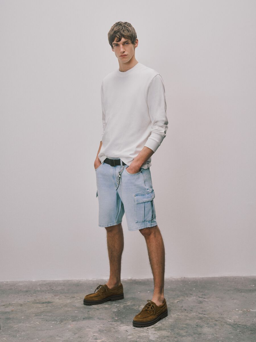 Regular fit azure denim pure cotton Bermuda shorts_0