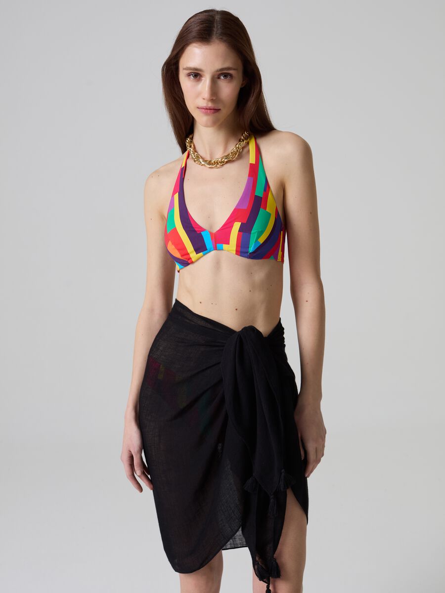 Top bikini de triángulo estampado multicolor_1