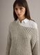 Beige cotton blend regular fit woven jumper with boat neck_0