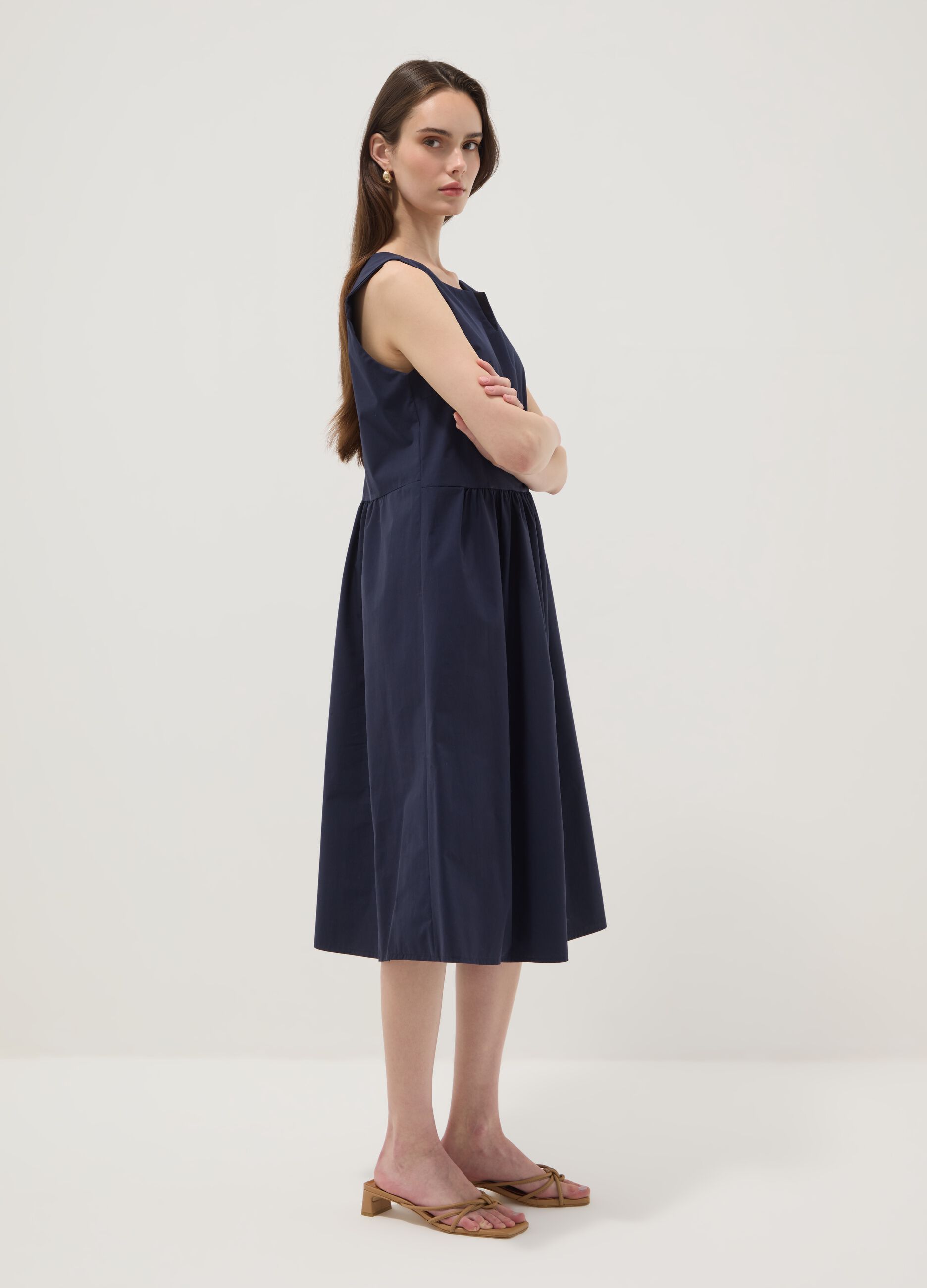 Blue pure cotton midi dress with oversized fit