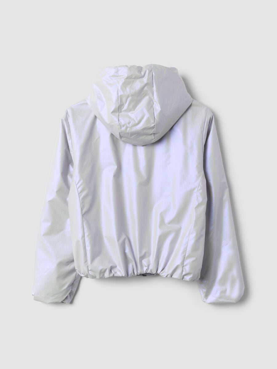 Veste imperm&eacute;able grise &agrave; capuche avec zip pour fille_1