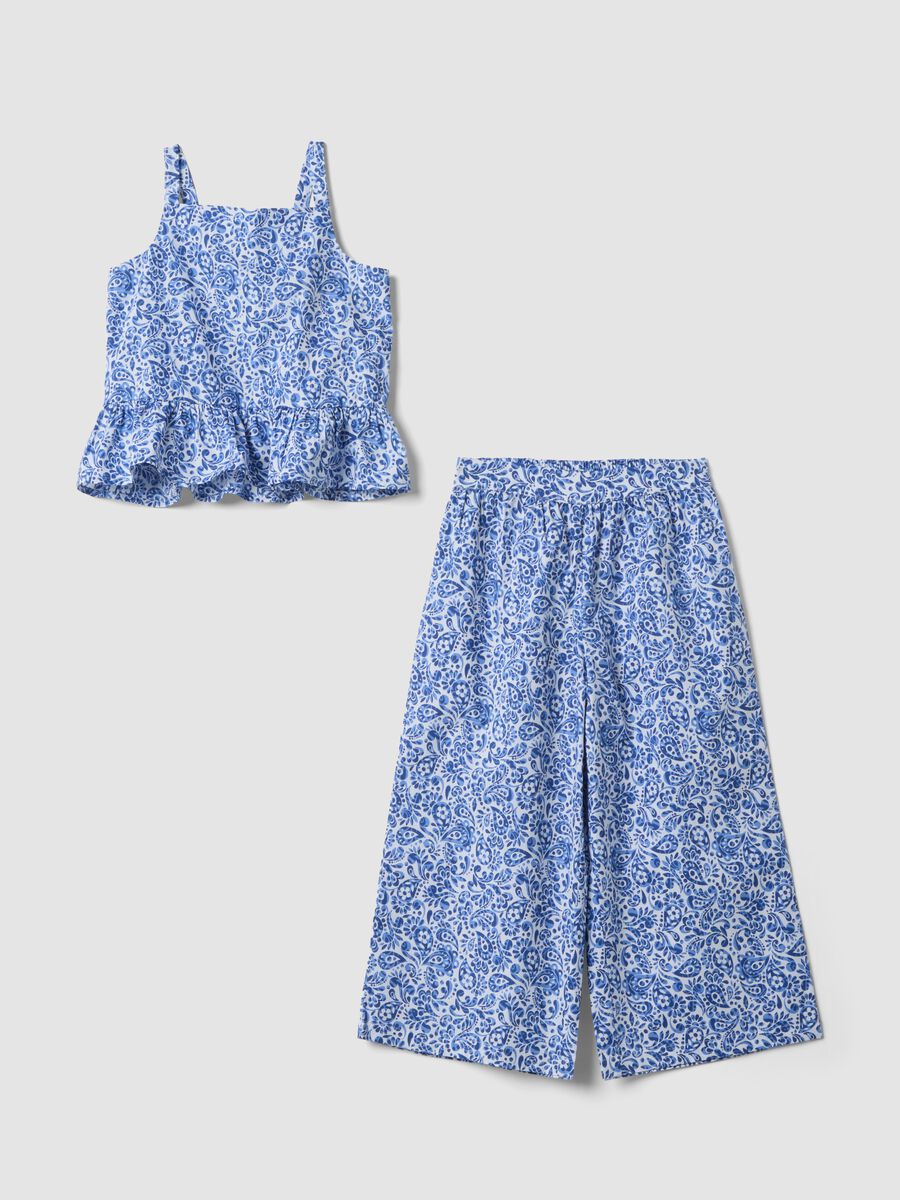 Conjunto azul em algod&atilde;o puro com top e cal&ccedil;as_0