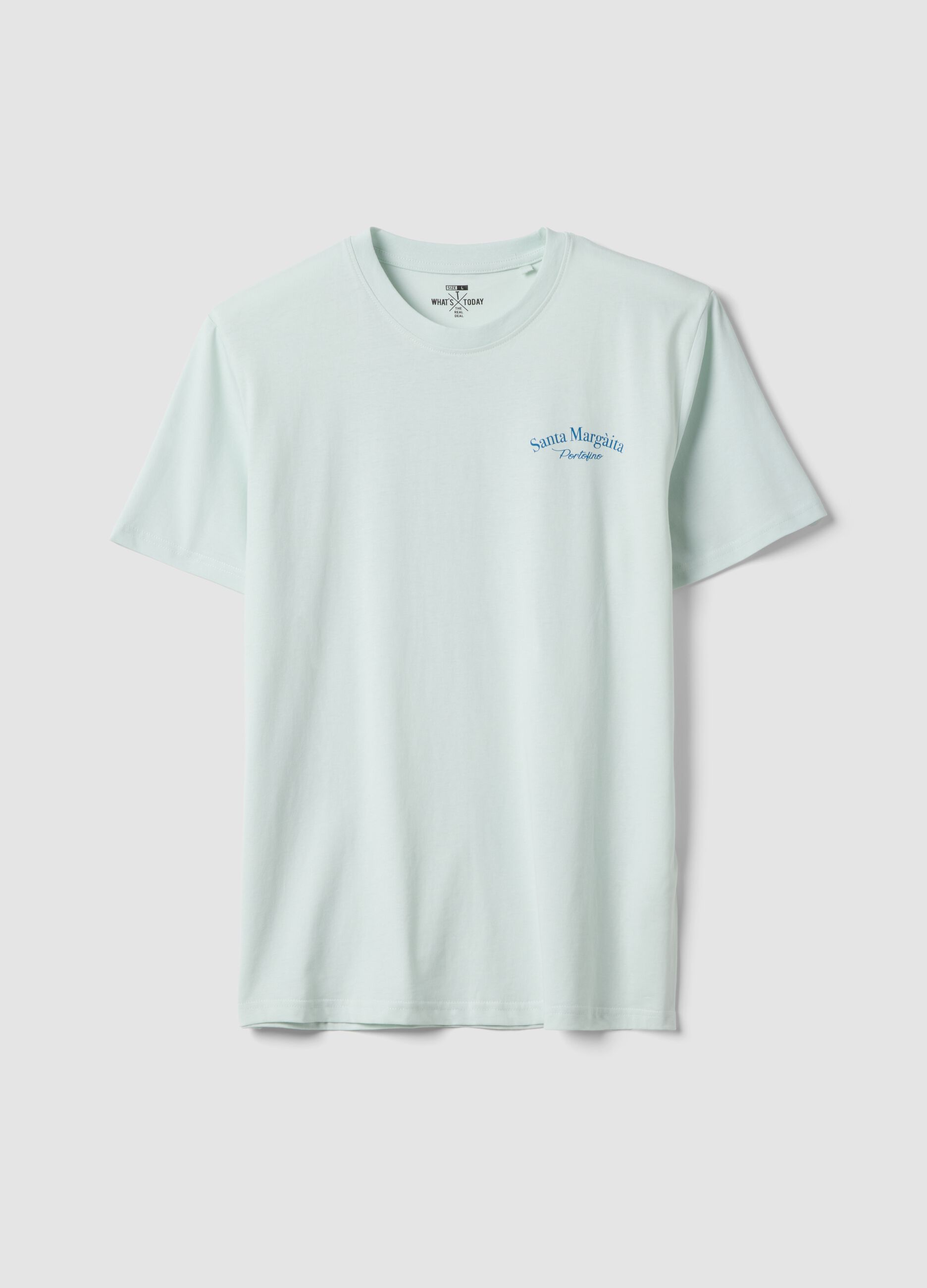 Blaues T-Shirt mit Schriftzug aus reiner Baumwolle, Regular Fit