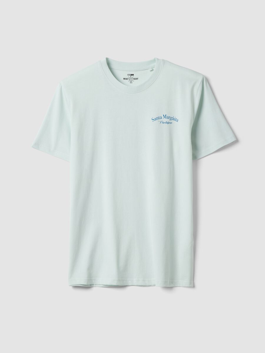 Blaues T-Shirt mit Schriftzug aus reiner Baumwolle, Regular Fit_0