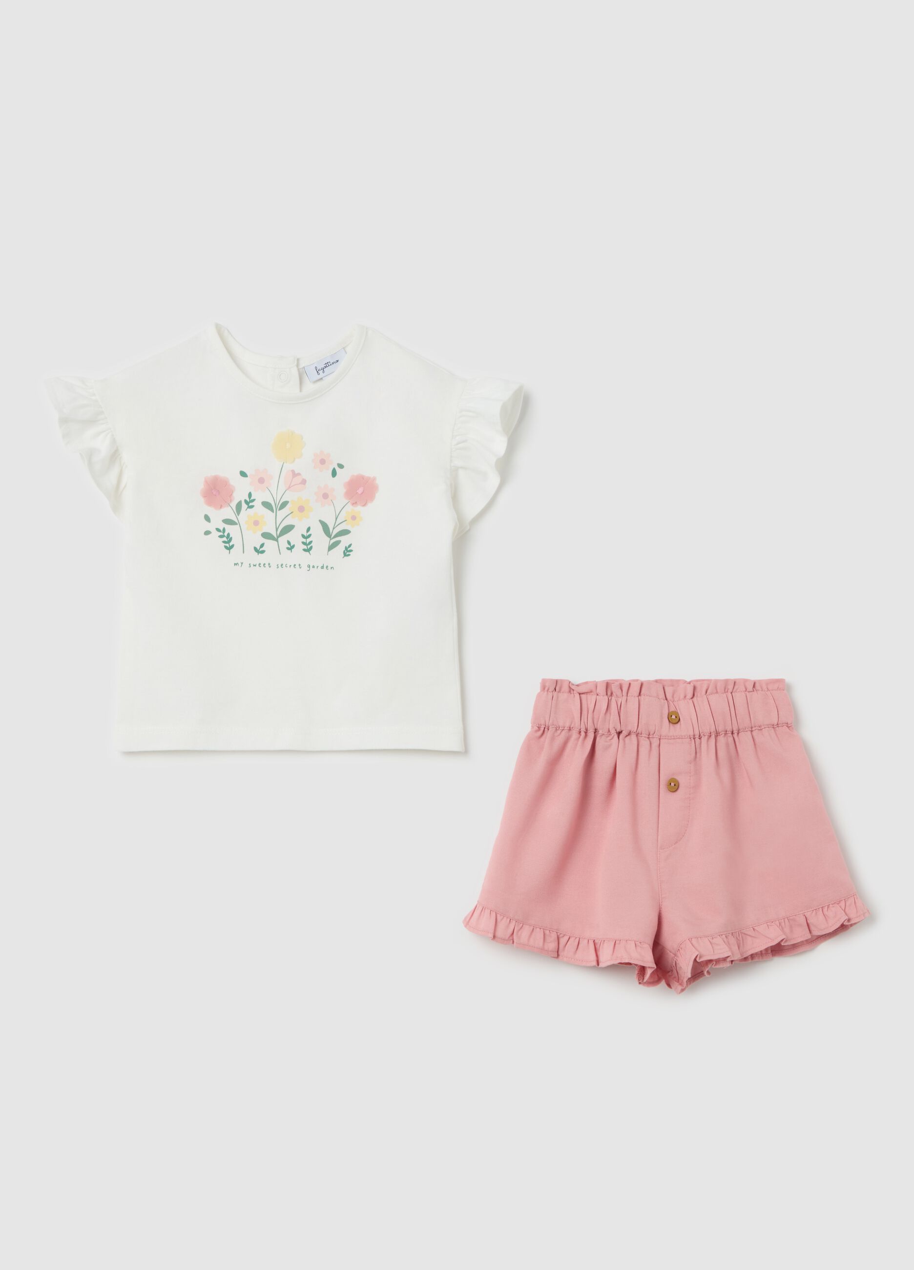 Stretch cotton T-shirt and shorts set