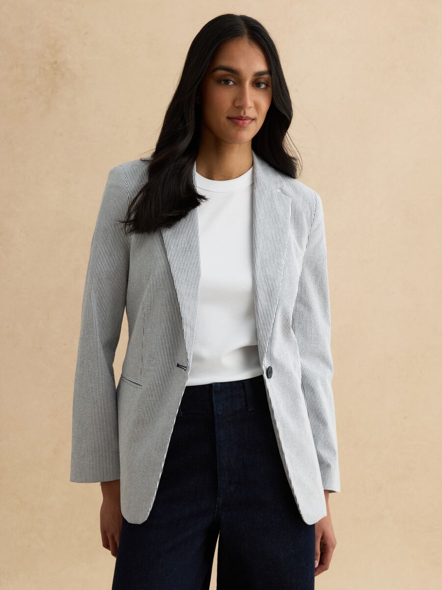 Grey Stretch Cotton Blazer_0