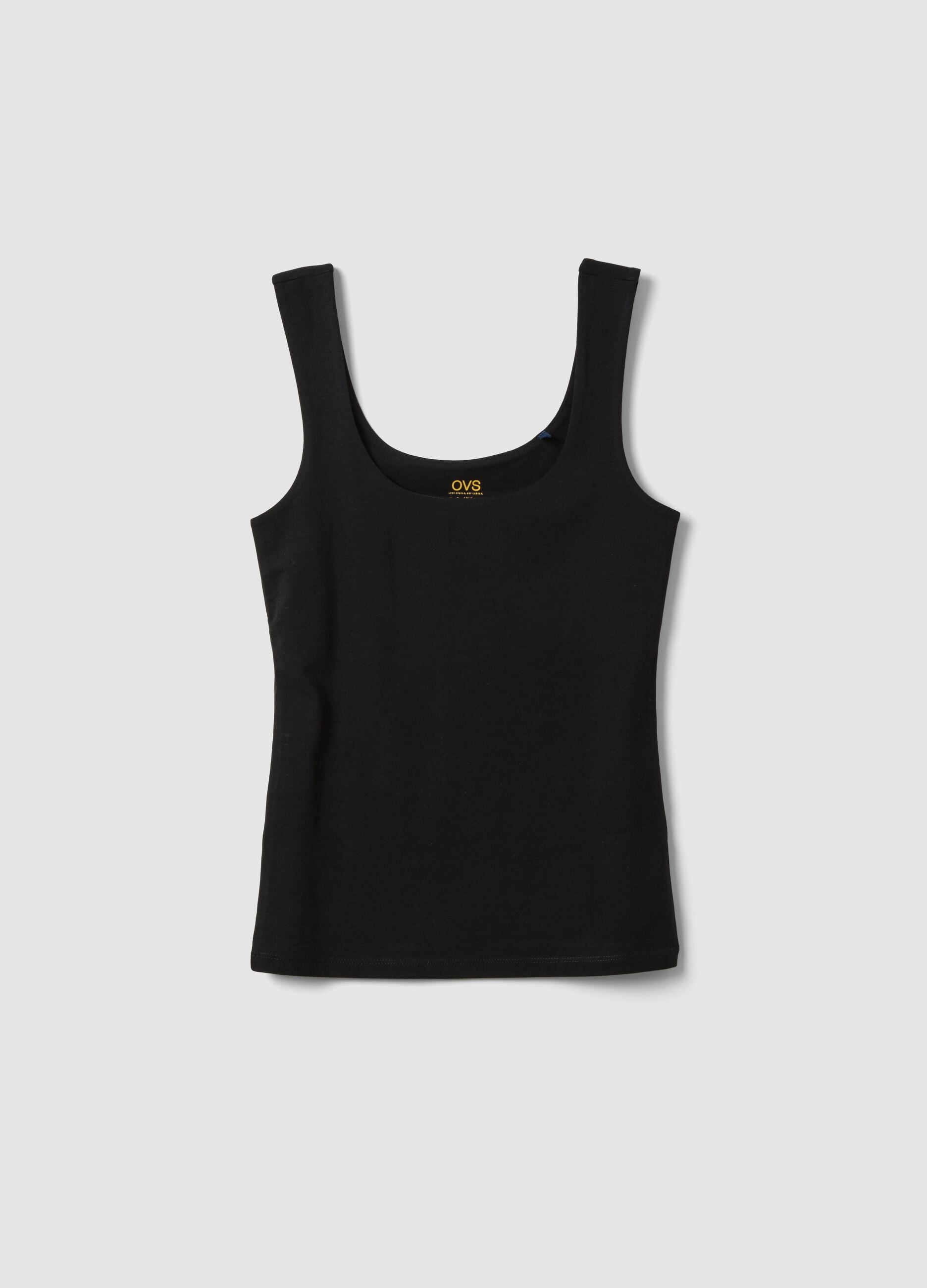 Schwarzes, figurbetontes Tanktop aus Stretch-Baumwolle