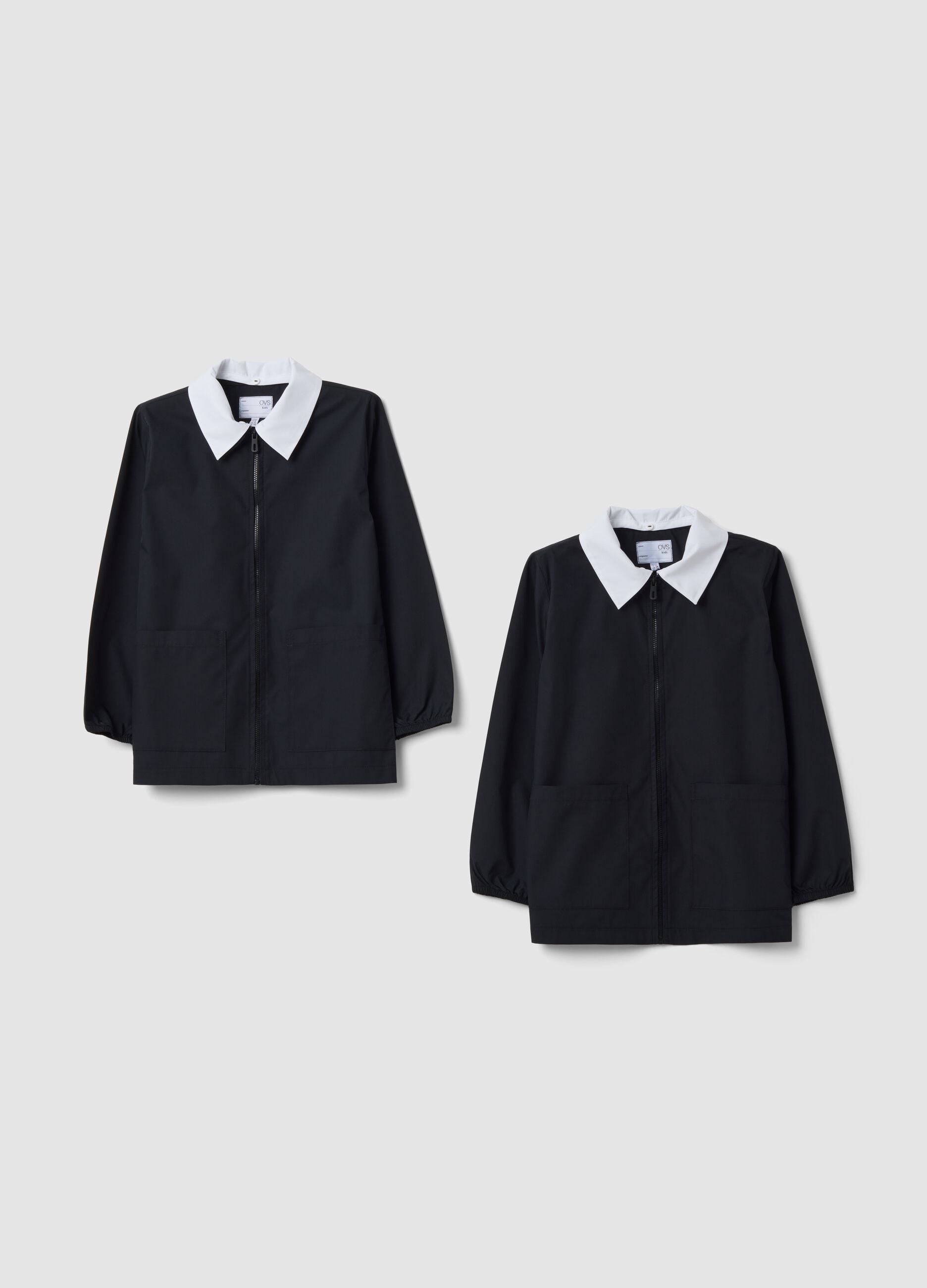 Pack de 2 batas escolares pretas com fecho e colarinho branco