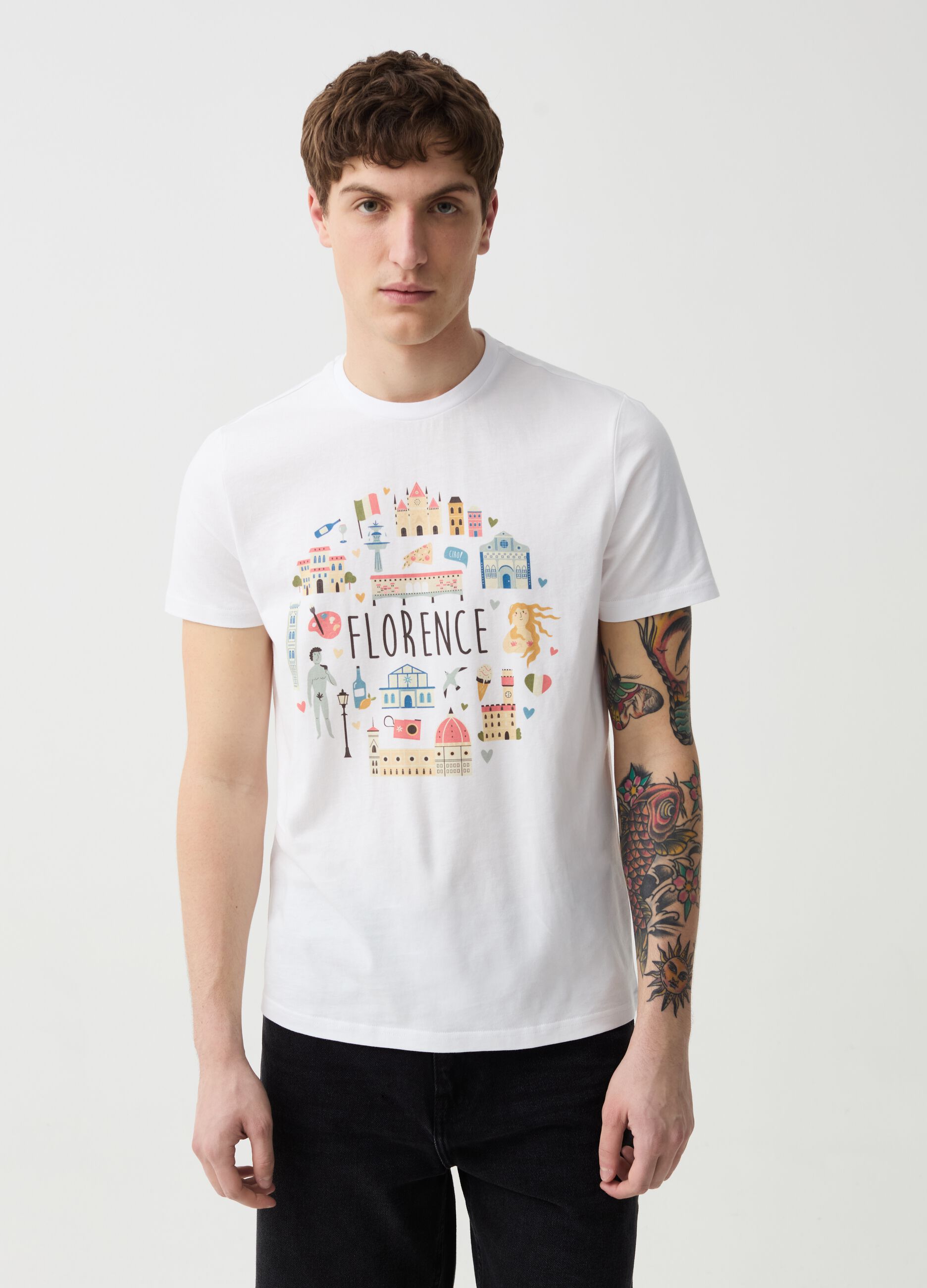 T-shirt in cotone con stampa Firenze