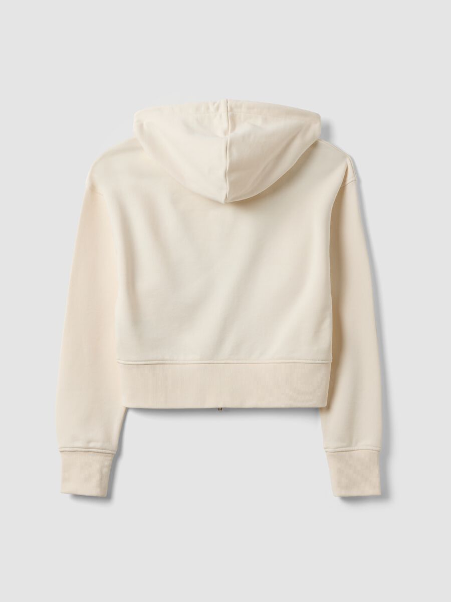 White cotton-blend fitted zip-up hoodie_2