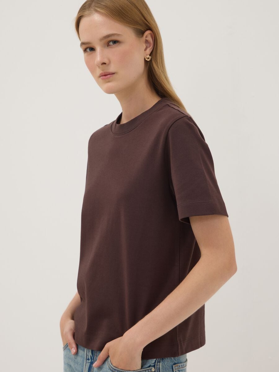 Brown relaxed-fit pure cotton short-sleeve T-shirt_2