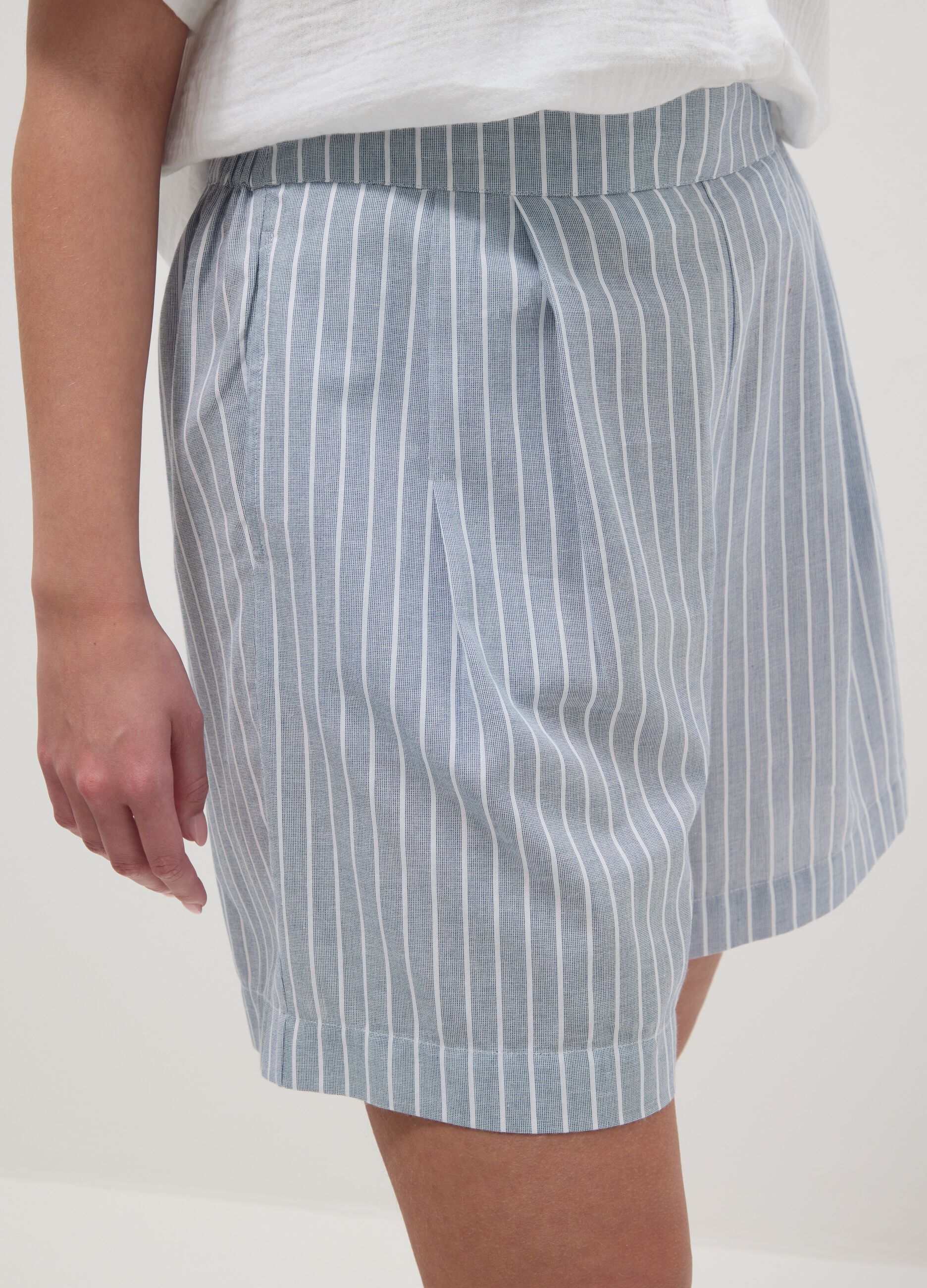 Sky-blue striped pure cotton shorts