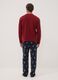 Long red pyjama set with crew neck top and patterned trousers_2
