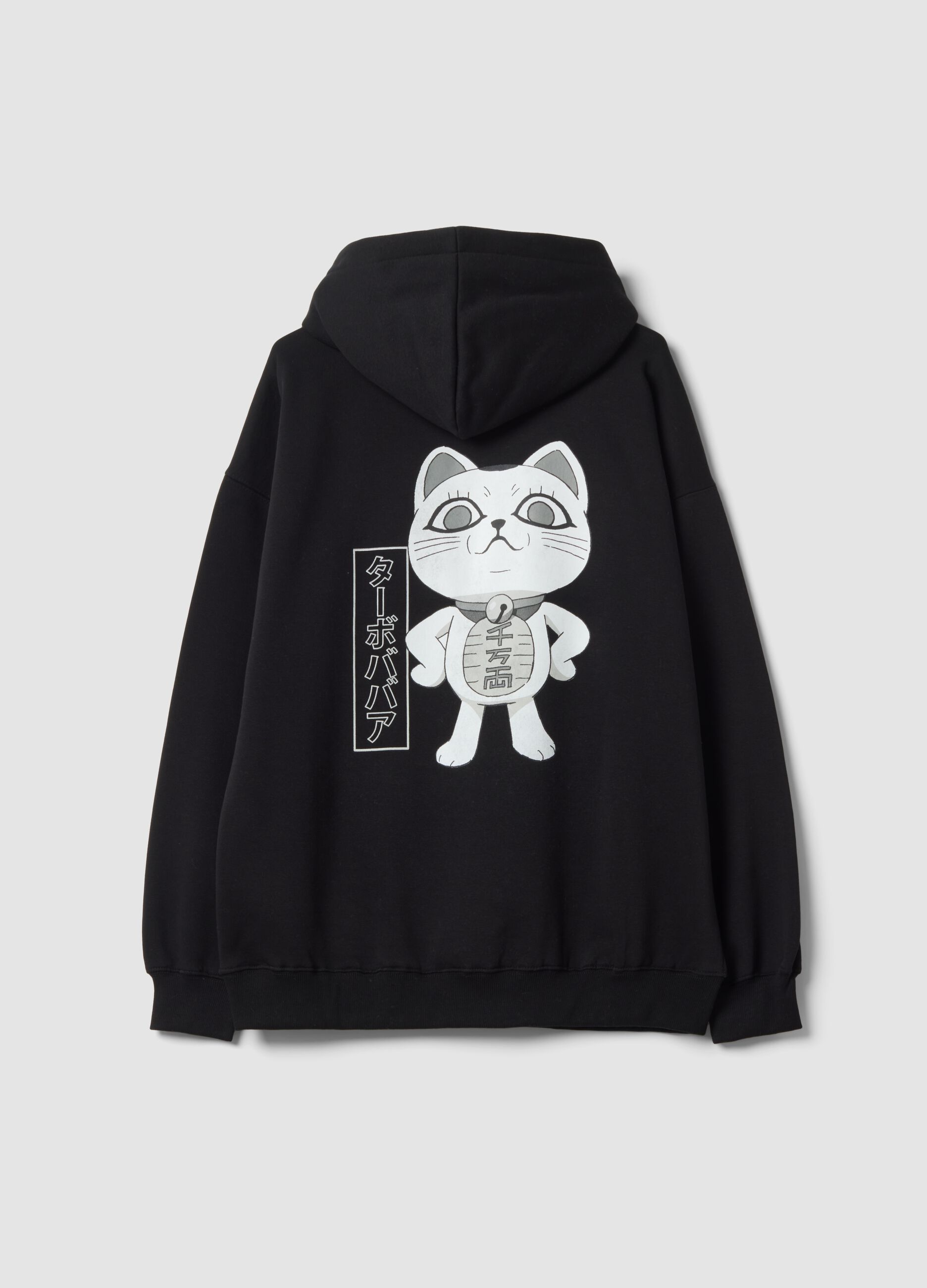 Black cotton-blend hoodie with Dan and Dan print