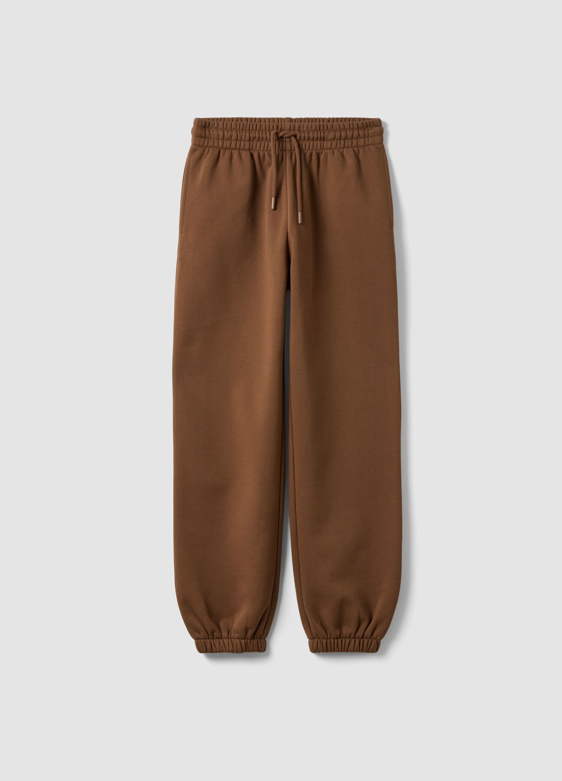 Brown cotton-blend jogger trousers with elasticated waist, regular fit