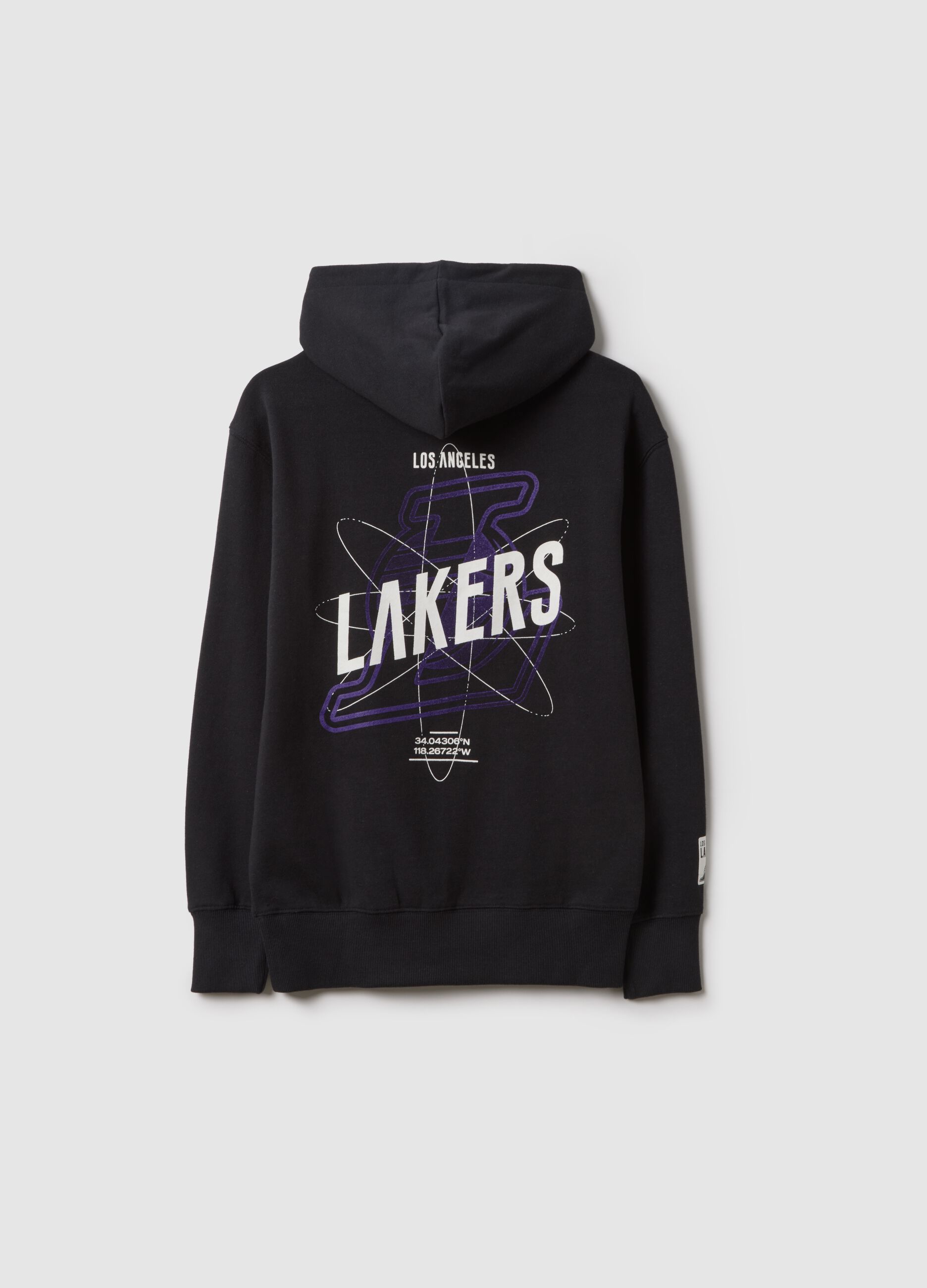 Kids' Regular Fit Pure Black Cotton Sweatshirt with Lakers Print