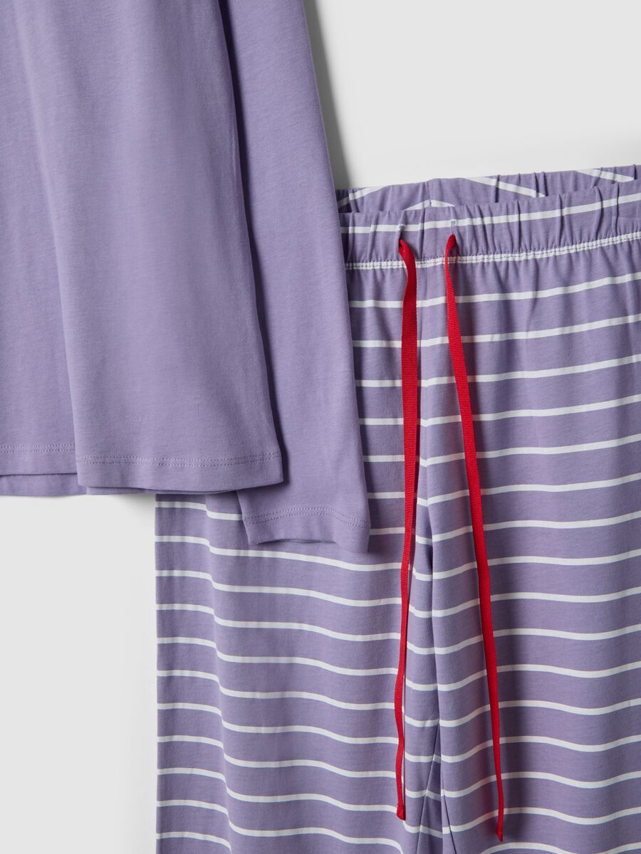 Purple striped pure cotton pyjamas with regular fit and embroidery_5