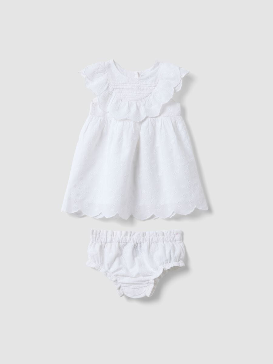 Conjunto blanco de algod&oacute;n puro con vestido y braguita cubrepa&ntilde;al_0