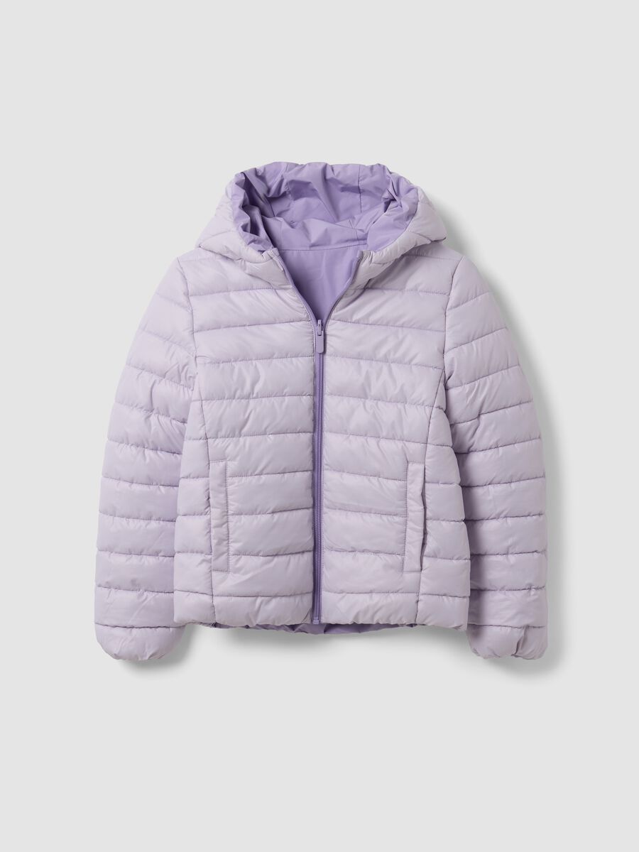 Purple reversible ultralight hooded zip jacket for girls_1