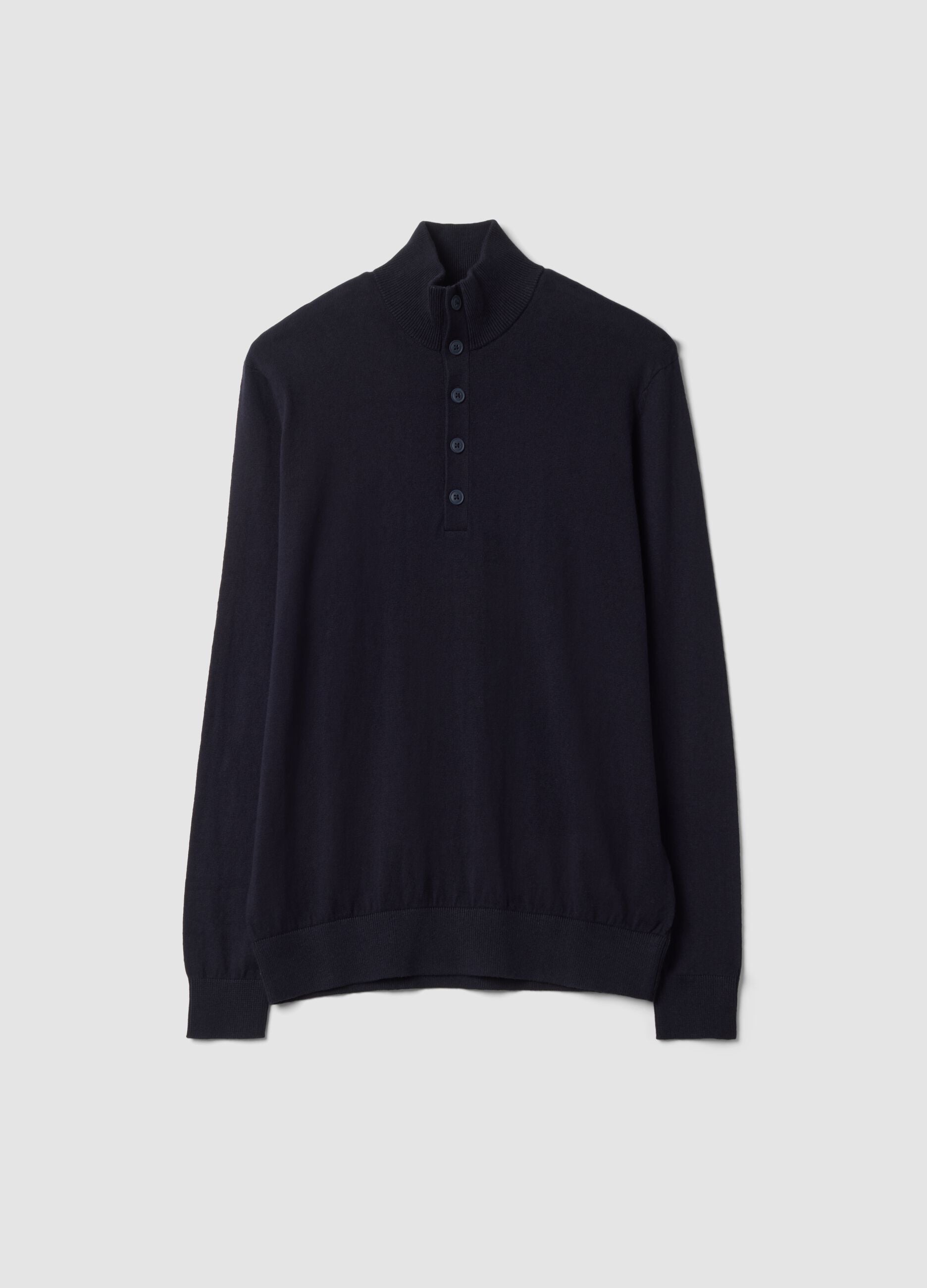 Blue cotton and cashmere blend jumper with collar