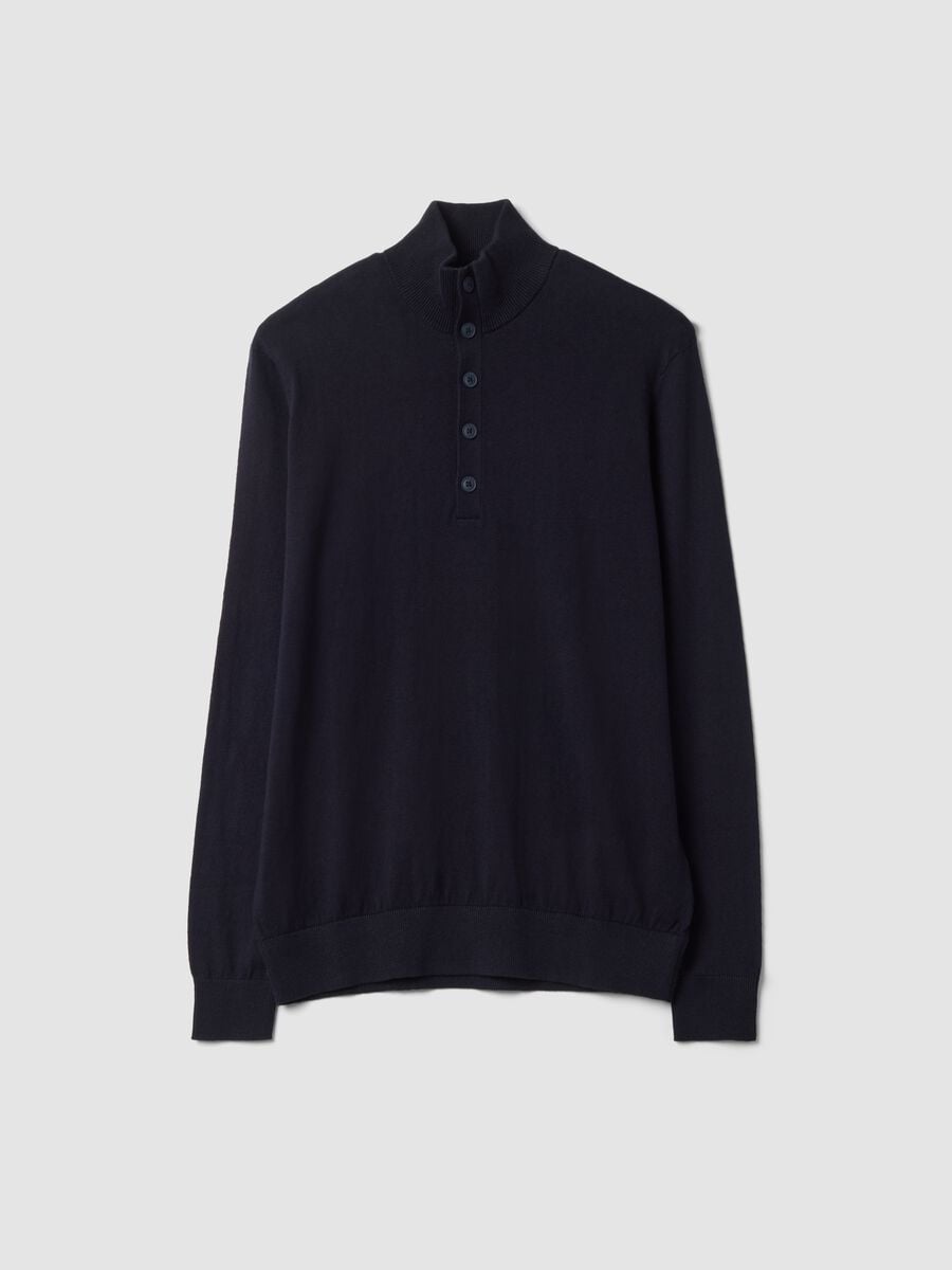 Blue cotton and cashmere blend jumper with collar_0