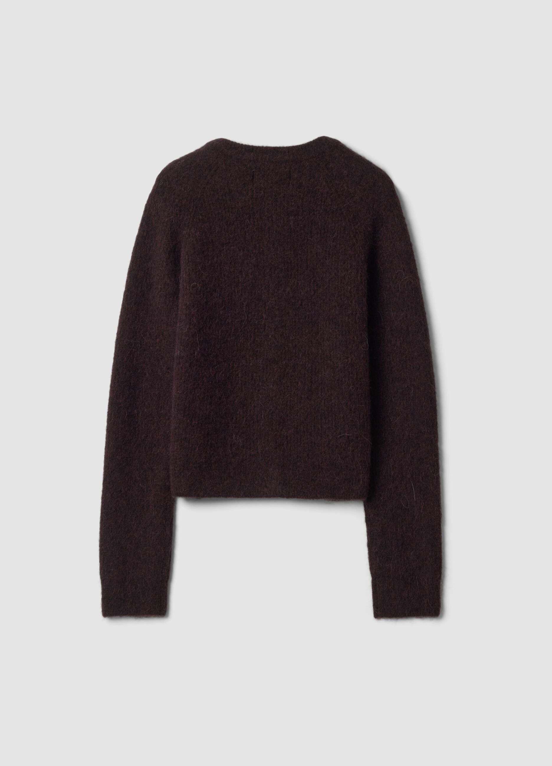 Purple alpaca-blend stretch wool crew-neck cardigan