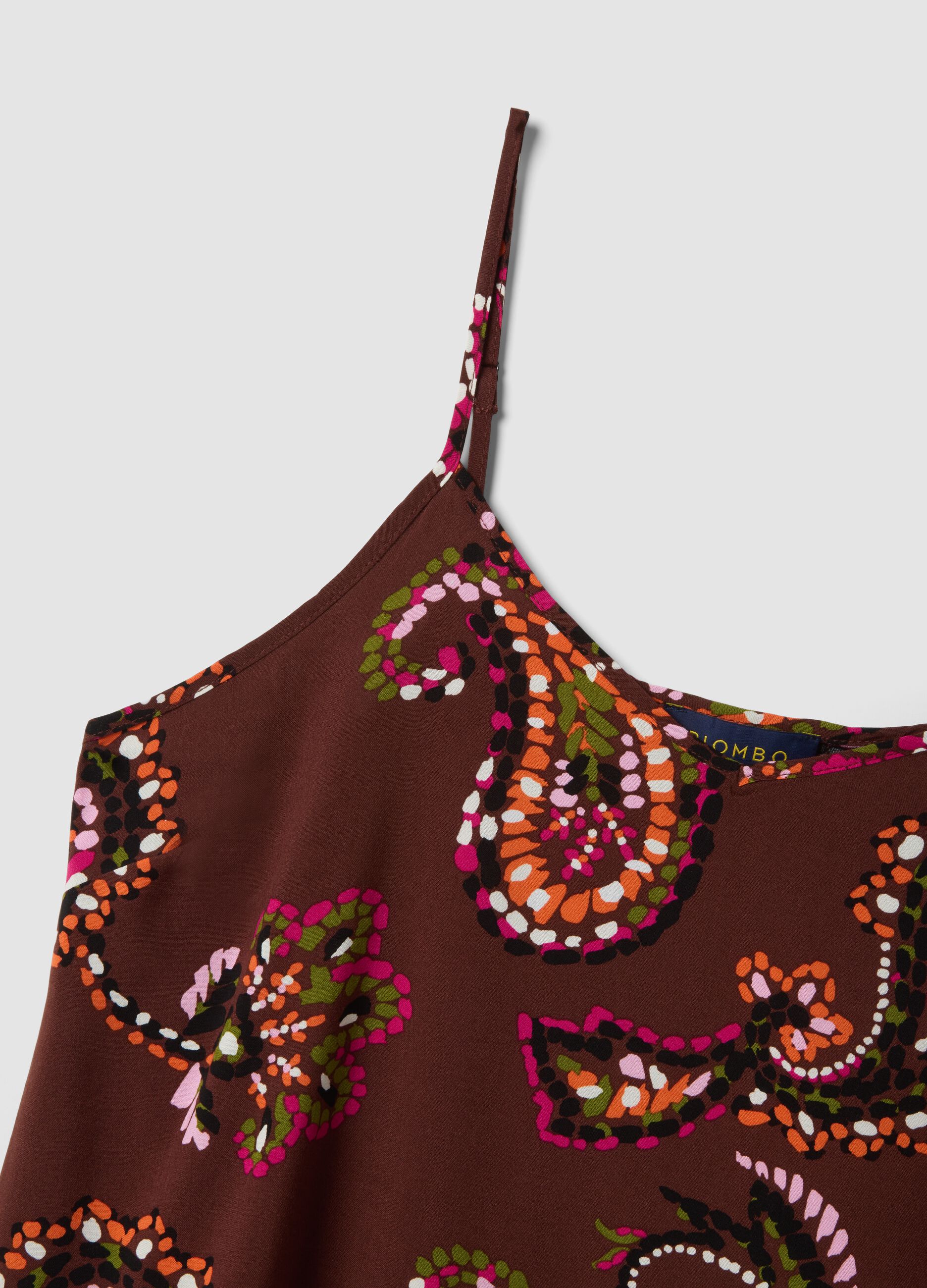 Brown pure-viscose paisley-print tank top